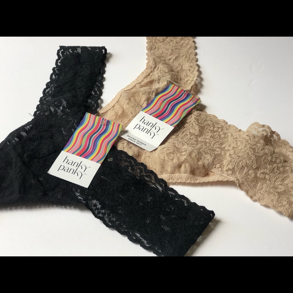 Black and Chai lace low rise Hanky Panky thongs